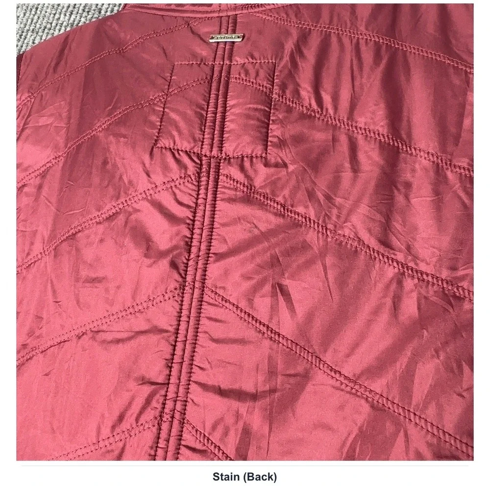 Prana Quilted Vest Womens M Burgundy Asymmetrical Zip Mock Neck Puffer Ribbed - Picture 5 of 6